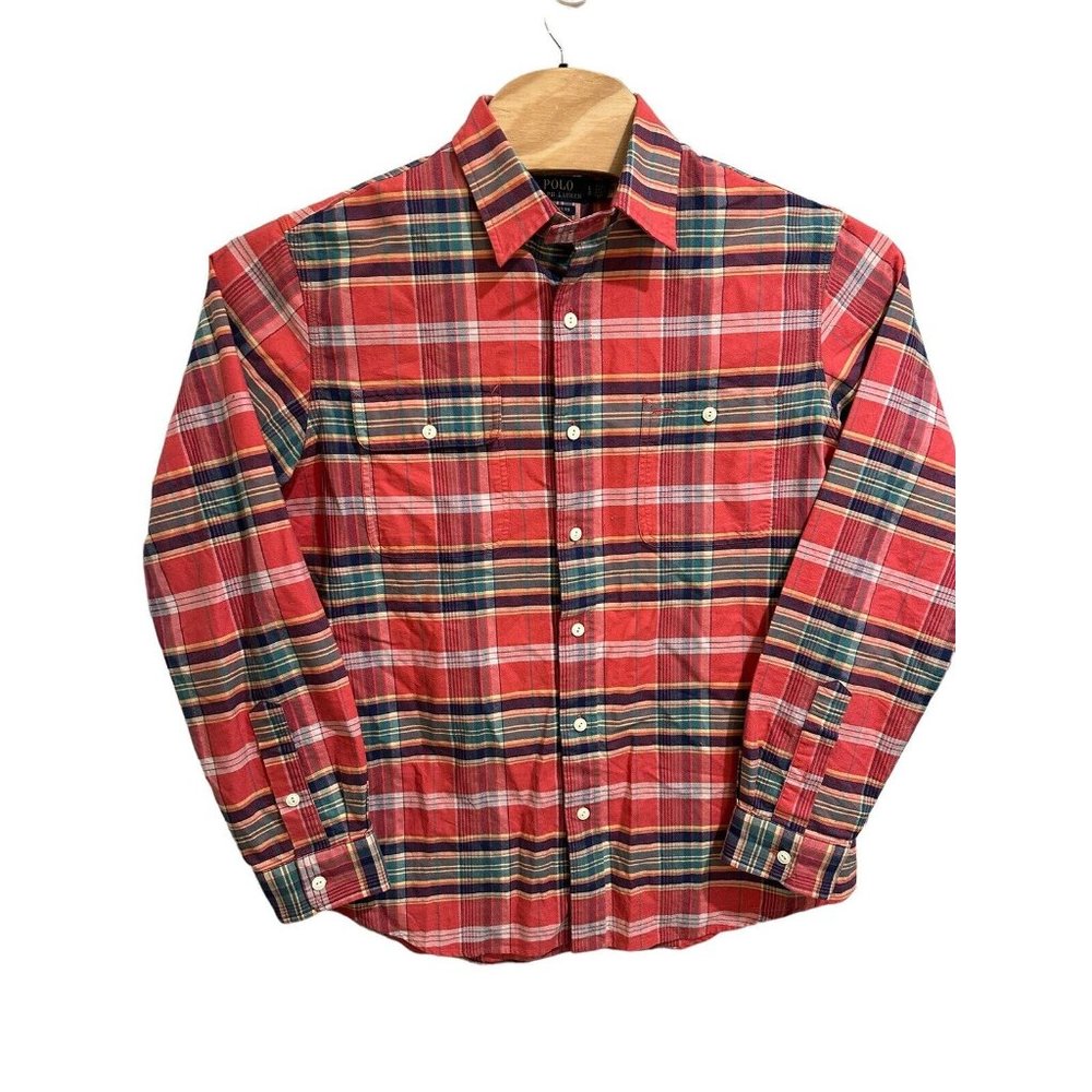 Polo Ralph Lauren Button Shirt Mens Large Plaid Double Pocket Long Sleeve‎